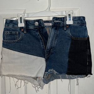 Pacsun Blue, black & white denim festival shorts